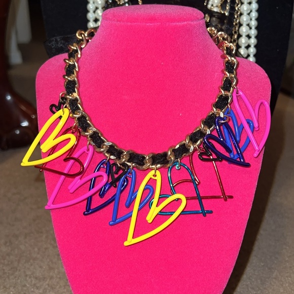 Betsey Johnson One Love Rainbow Hearts Necklace - Picture 3 of 7